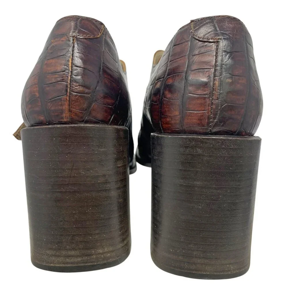 IXOS Reptile Embossed Italian Leather Monk Strap Chunky Heels‎